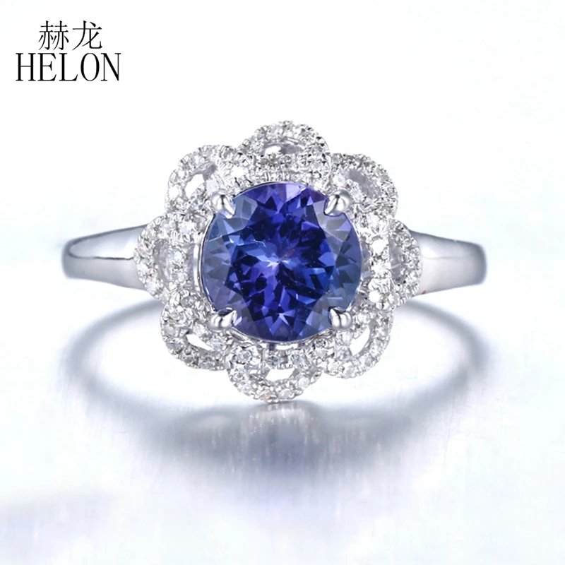 HELON 7 мм Синий танзанит 0.2ct бриллианты Твердые 14 К(AU585) белое золото обручальное Обручальное кольцо Модные ювелирные изделия элегантный уникальный подарок