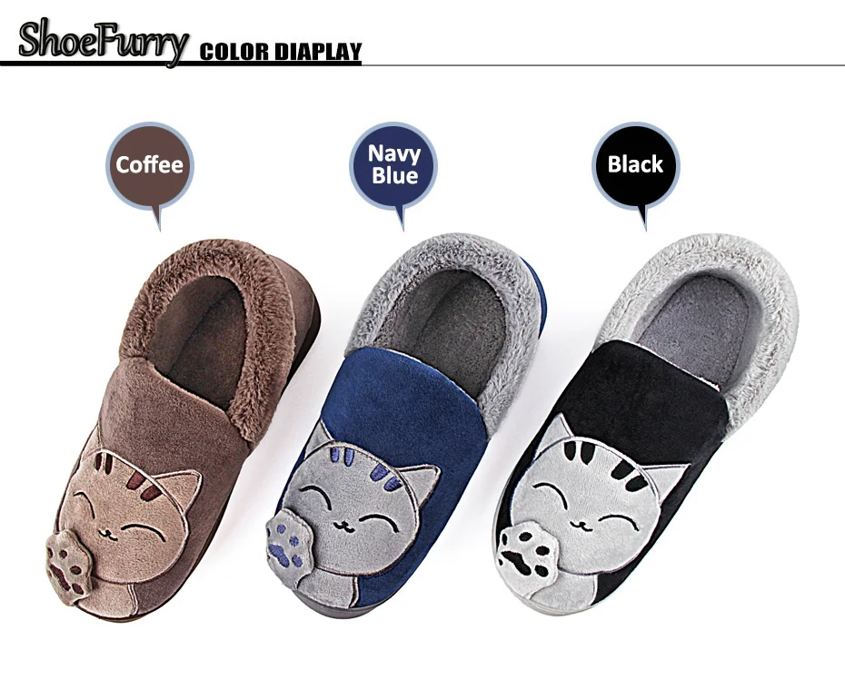 ShoeFurry/хлопковая обувь с рисунком кота; мужские зимние домашние тапочки; нескользящая домашняя обувь; мужские теплые плюшевые тапочки для спальни; Утепленная обувь