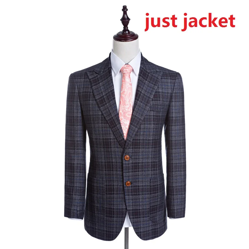 jacket Abruzzomaster/Мужские костюмы в клетку Gery, пиджак с отворотами для свадьбы, клетчатый костюм, костюм на заказ, смокинг для жениха, пиджак+ брюки+ жилет - Цвет: jacket