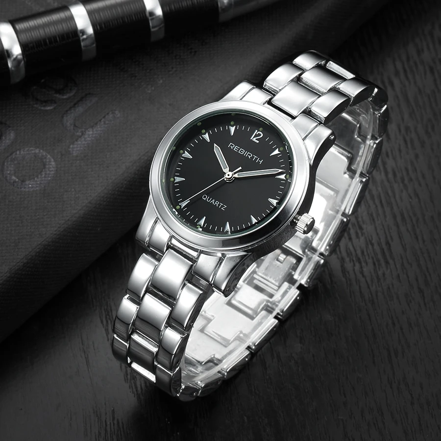 silver black REBIRTH известный бренд relogio feminino винтажные женские часы золотые montre femme женские кварцевые часы золотые женские наручные часы - Цвет: silver black