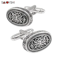 savoyshi vintage pattern cufflinks for mens shirt cuff buttons high quality black soft enamel cuff links brand free carving name