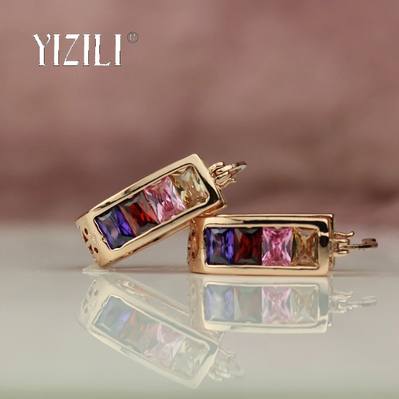 Серьги YIZILI из розового золота 585 пробы с инкрустацией микровоска для женщин