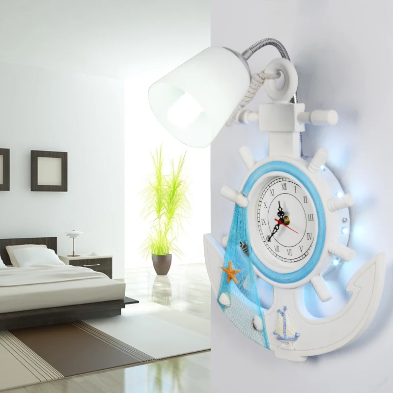 Креативные Часы в средиземноморском стиле настенный светильник с матовым