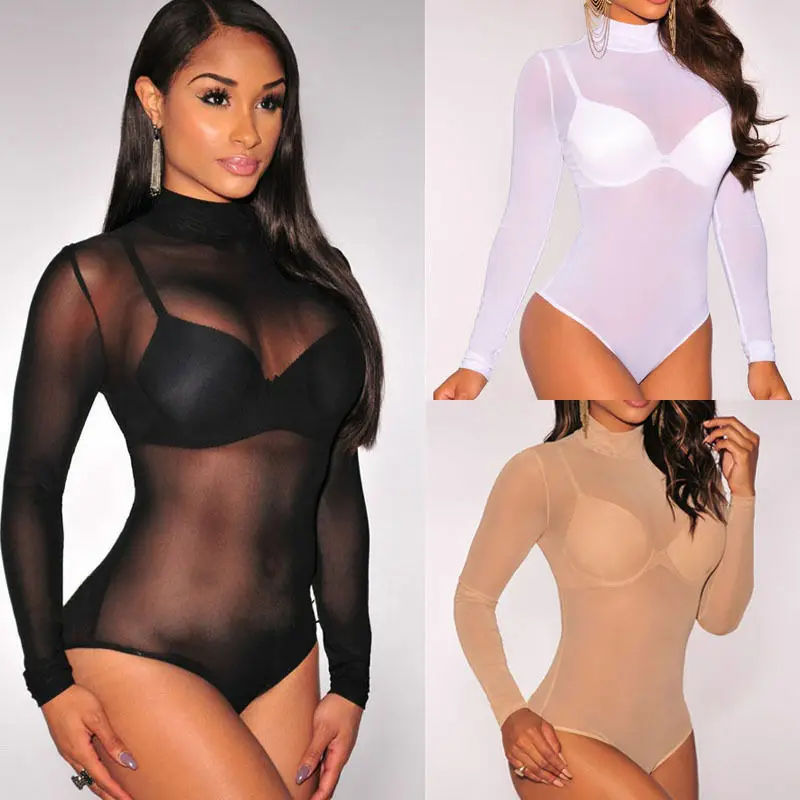 

Women Bodysuit Bodycon Jumpsuit Romper Leotard Tops Blouse Playsuit Long Sleeve
