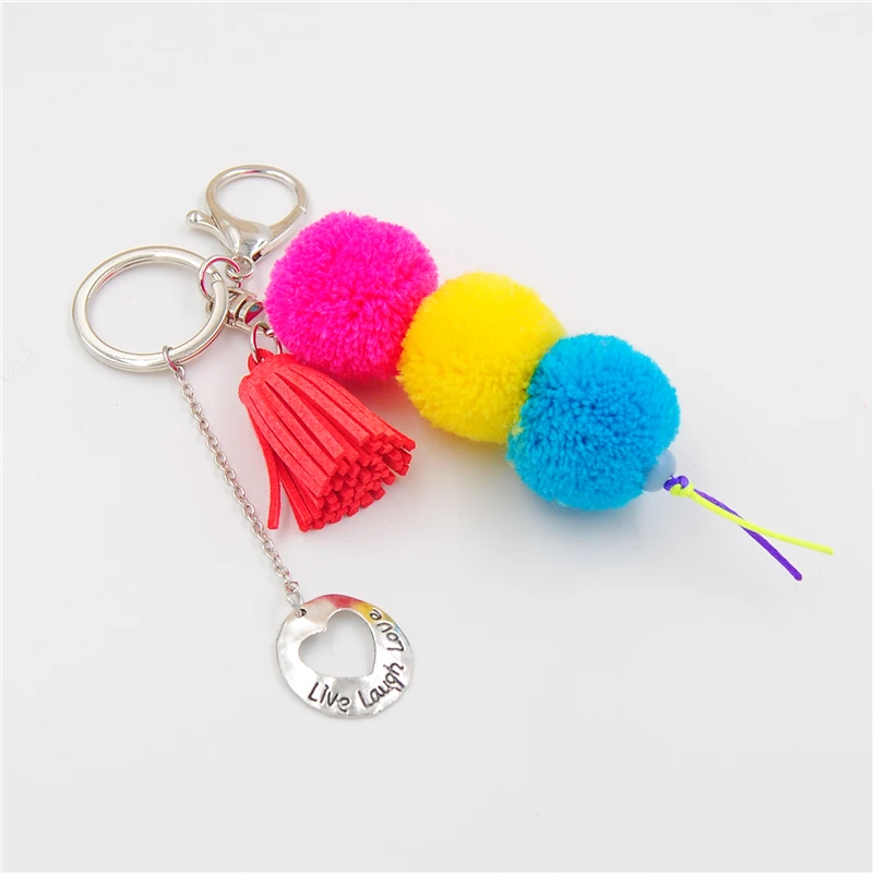 1 шт. брелок с кисточками в виде живого смеха Love Neon Color Wool Ball Pompom Очаровательная