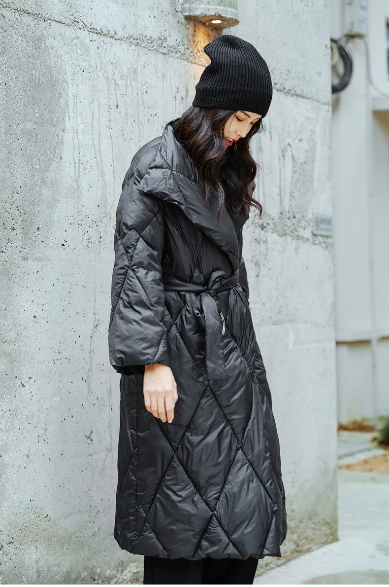 Зимнее Новое поступление, модное Брендовое зимнее пальто с большим воротником с лацканами, Женское пальто на пуговицах, длинное теплое пуховое хлопковое пальто с поясом wq783