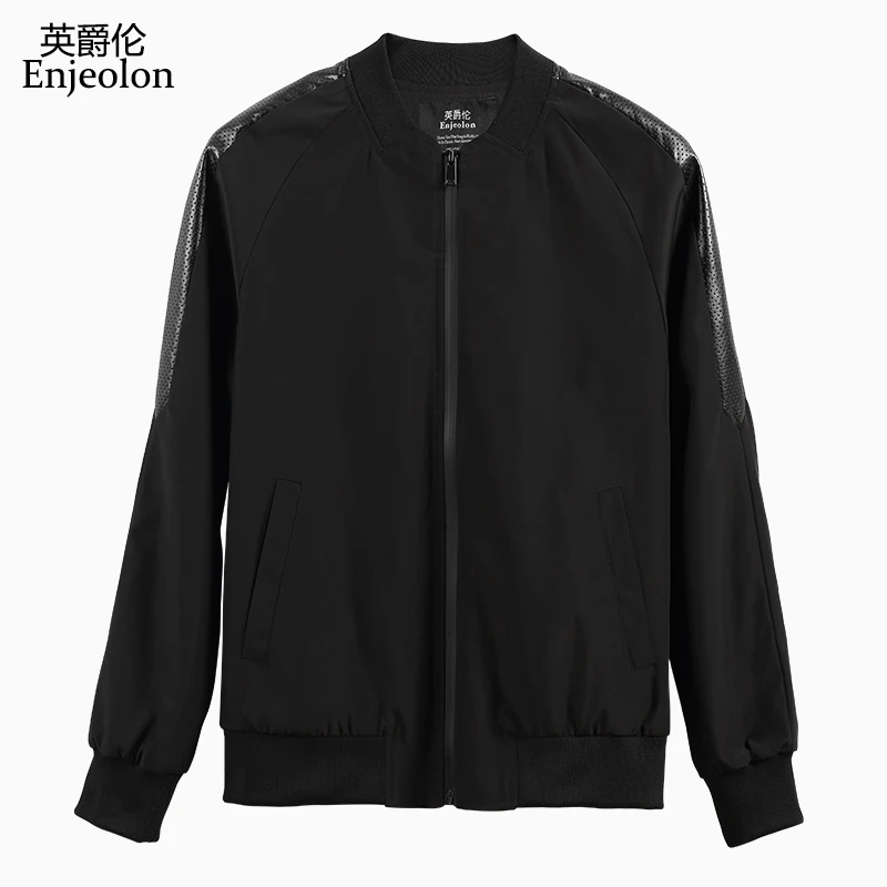 JK0327 Black Enjeolon бренд ветронепроницаемый бомбер куртки мужские черные однотонные куртки Мужская s куртка с воротником-стойкой куртка пальто для мужчин JK0327 - Цвет: JK0327 Black