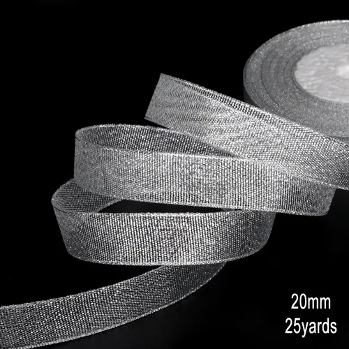 20mm 25 ярдов/партия, смешанные размеры(7-38 мм), блестящие серебряные ленты, металлический блеск, Свадебные Рождественские украшения, подарочная упаковка для свадебной карты - Цвет: 20mm