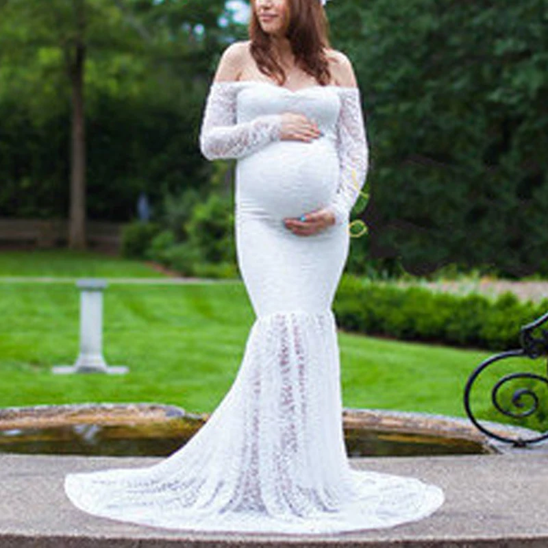 Новое Стильное длинное платье для беременных с длинными рукавами без Плеч платья