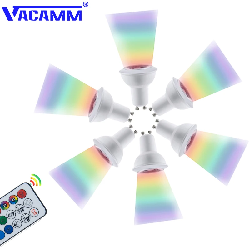 

Vacamm LED RGBWW Novelty Light Colorful Magic Bulb 3W GU10/GU5.3/E27/B22 Hight Power Spotlight AC 85-265V +21Key IR Controller