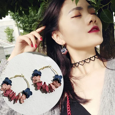 AOMU преувеличенная ткань цветок круг серьги-кольца Bijoux Sweety Красочные лепесток сплав серьги круг Большие серьги для женщин