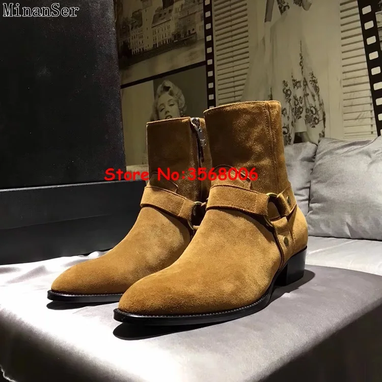 Мужские замшевые ботинки челси с круглым носком на плоской подошве|Ботинки