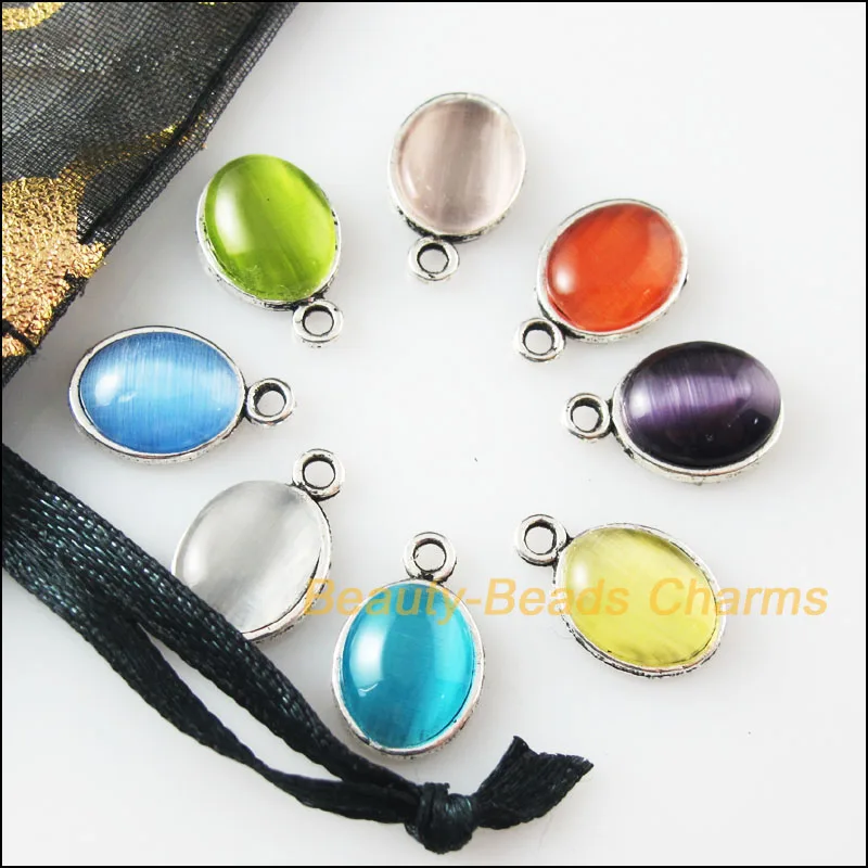 Новые 16 шт смешанные Ретро тибетский серебряный камень Овальные Подвески 9.5x14.5mm |
