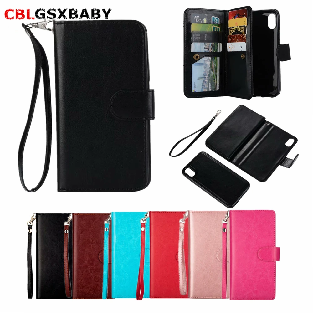 

For iphone 14 13 12 11 Pro XS Max XR Plus Multifunctional Flip Wallet Leather Case Cover Magnetic Detachable 2 in 1 9 Cards Slot