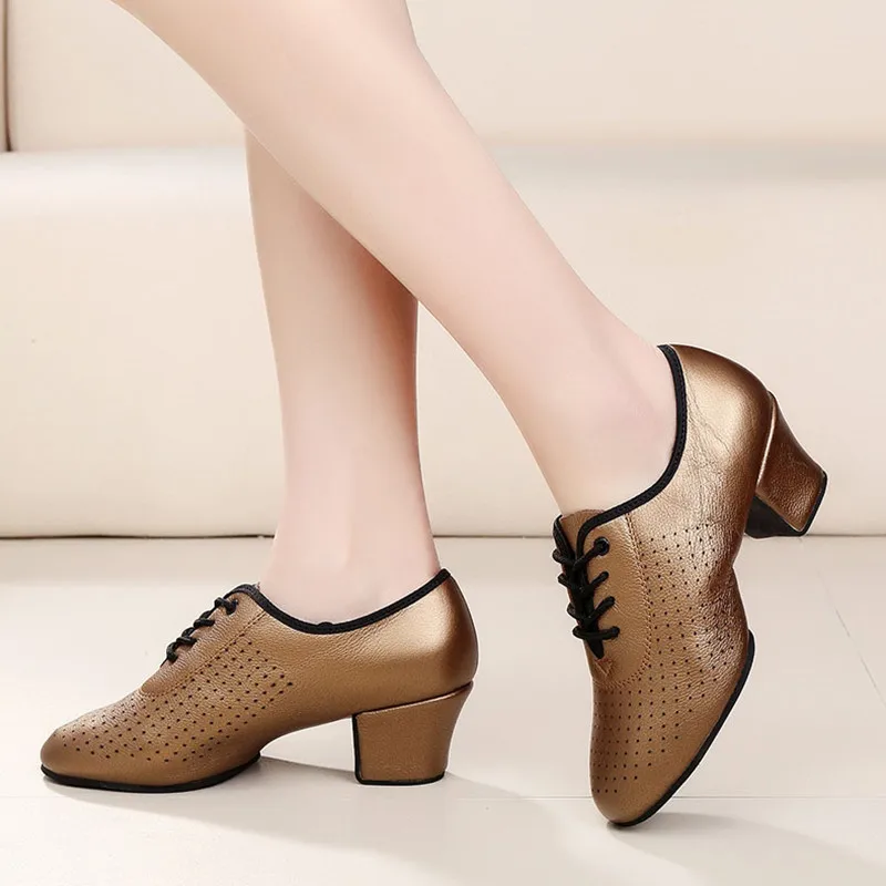 

USHINE BD-83 Heel 5cm Soft Genuine Leather Square Teacher Dance Shoes BD Ballet Ballroom Latin Dance Shoes Woman