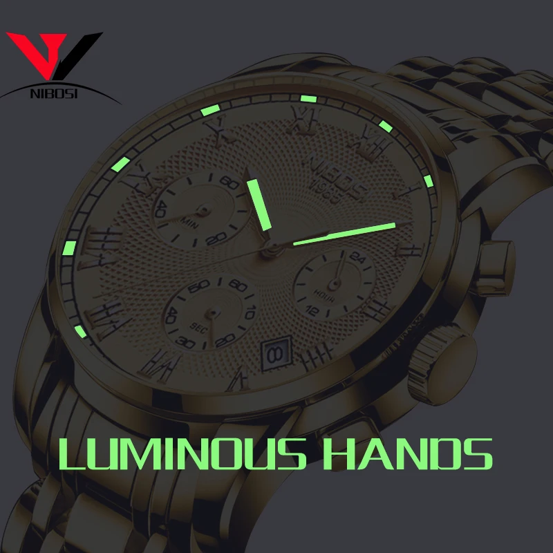 NIBOSI часы мужские полностью стальные синие классические кварцевые с хронографом
