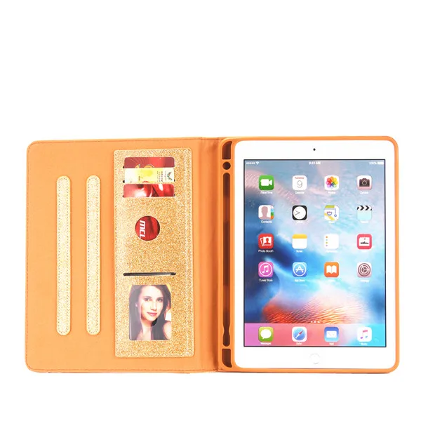Для iPad Pro 9,7 A1673 A1674 A1675 чехол с держателем карандаша мерцающий из искусственной кожи защитный силиконовый мягкий чехол на заднюю панель умный чехол