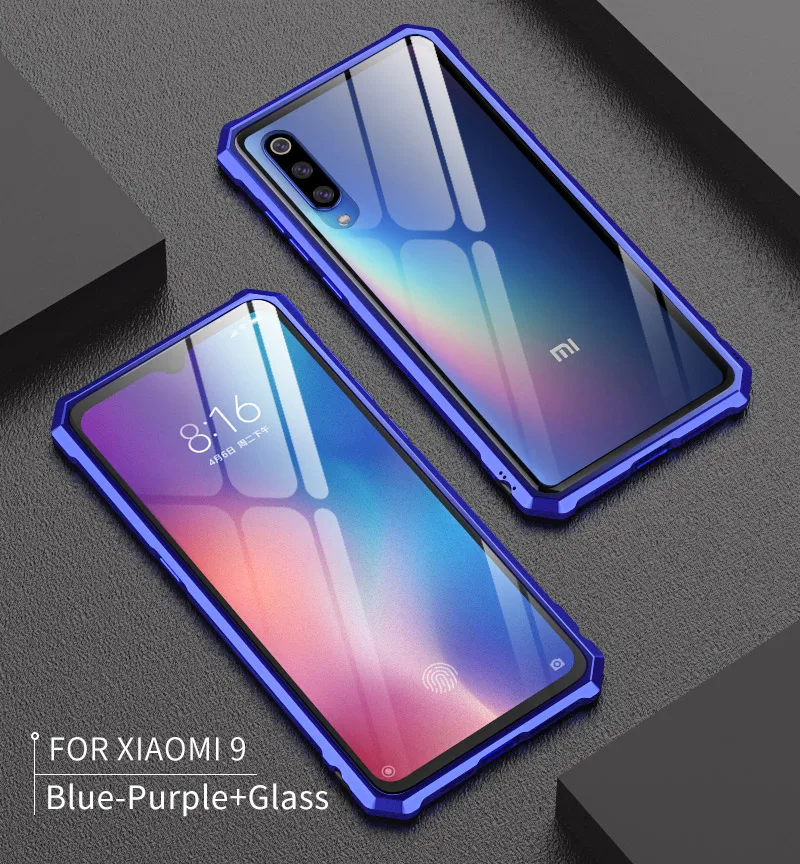 Роскошный металлический чехол-бампер для Xiaomi Mi9, боковой Чехол из закаленного стекла для Xiaomi Mi9, чехол с алюминиевой рамкой 6,39"