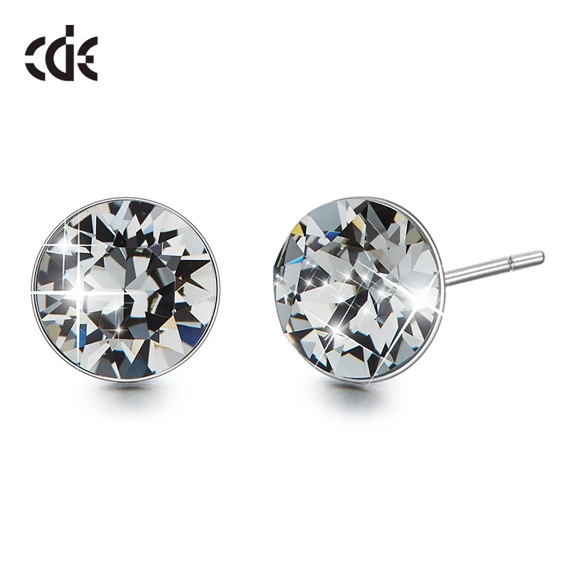 Transparent black CDE 925 пробы серебряные серьги, украшенные кристаллами, круглые геометрические серьги-гвоздики для женщин, ювелирные изделия для ушей - Цвет камня: Transparent black