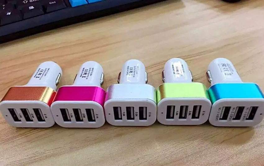500pcs/lot aluminum alloy Universal 3 USB Port 5.1A usb Car Charger power adapter DC12V 24V for iPhone 5 6 6s 7 ipad samsung s6 | Мобильные