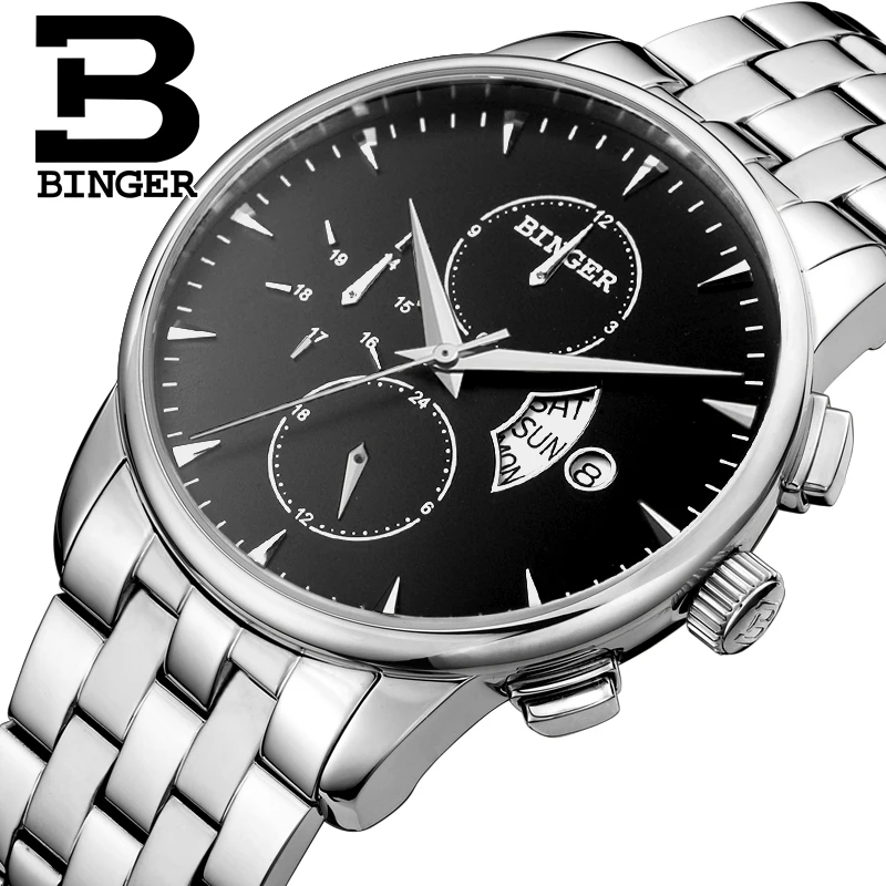 

Classic Business Design Men Black Statement Watches Elegant Gentlemen Dress Watch Self-winding Mechanical Full Steel Wrist watch