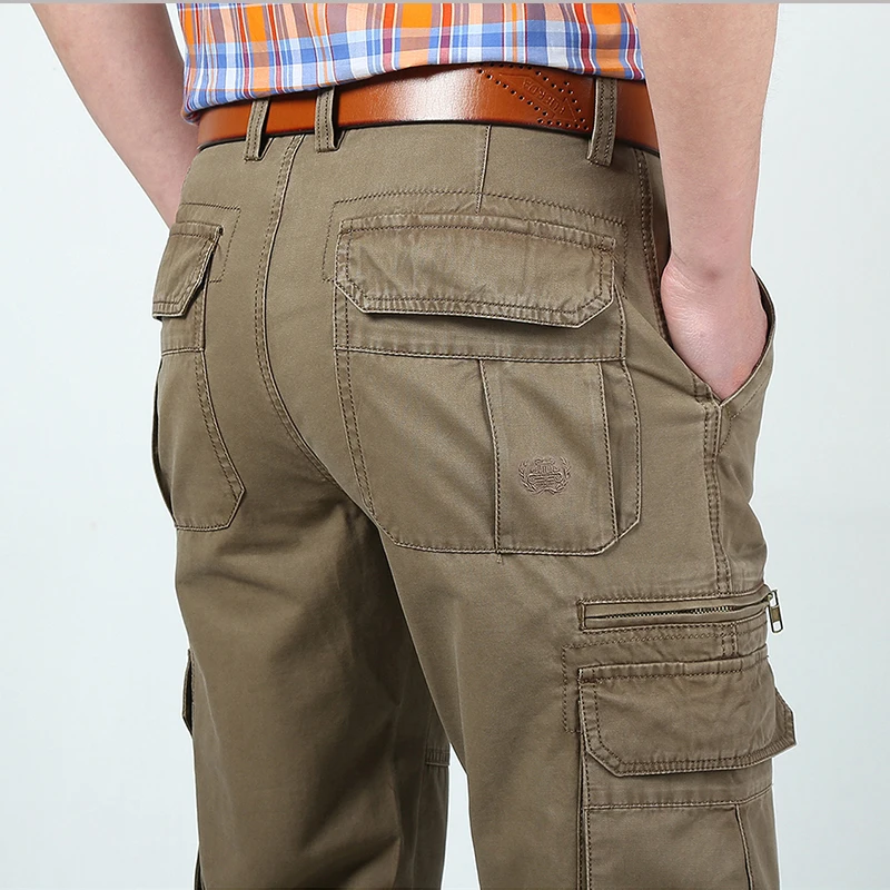 Уличные Брендовые брюки мужские хлопковые с несколькими карманами прямые
