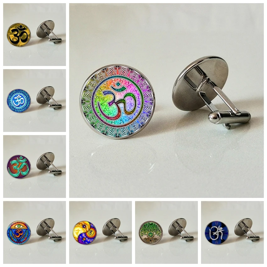 Стеклянные запонки для йоги 3D классические Йога ручной работы семейное фото