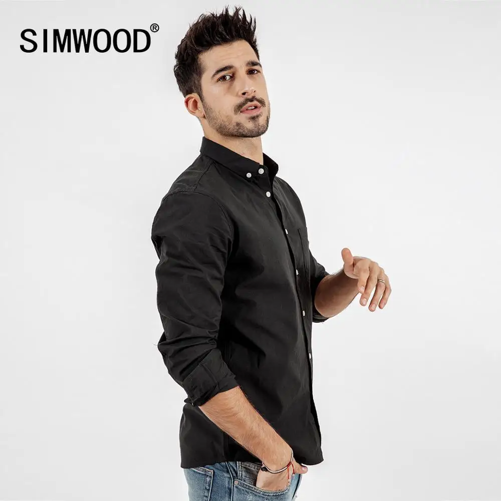 Мужская классическая рубашка SIMWOOD повседневная из 100% хлопка с карманом на груди