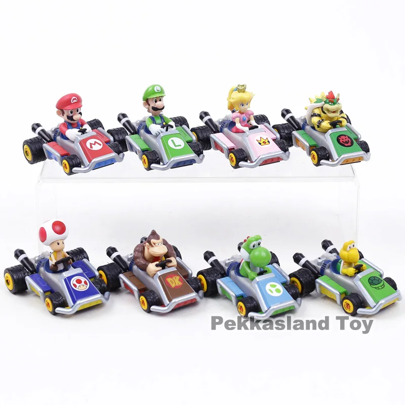 Супер Марио Bros Марио Луиджи персик боусер жаба Ослик Kong Yoshi Koopa Kart Pull Back автомобиль фигурка игрушки 8 шт./компл