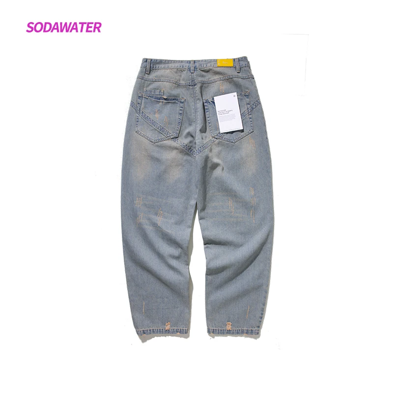 SODAWATER Girl Vintage Jeans Women Hip Hop Ripped Jeans For Women New Harajuku Straight Loose Blue Denim Pants Women 93343W