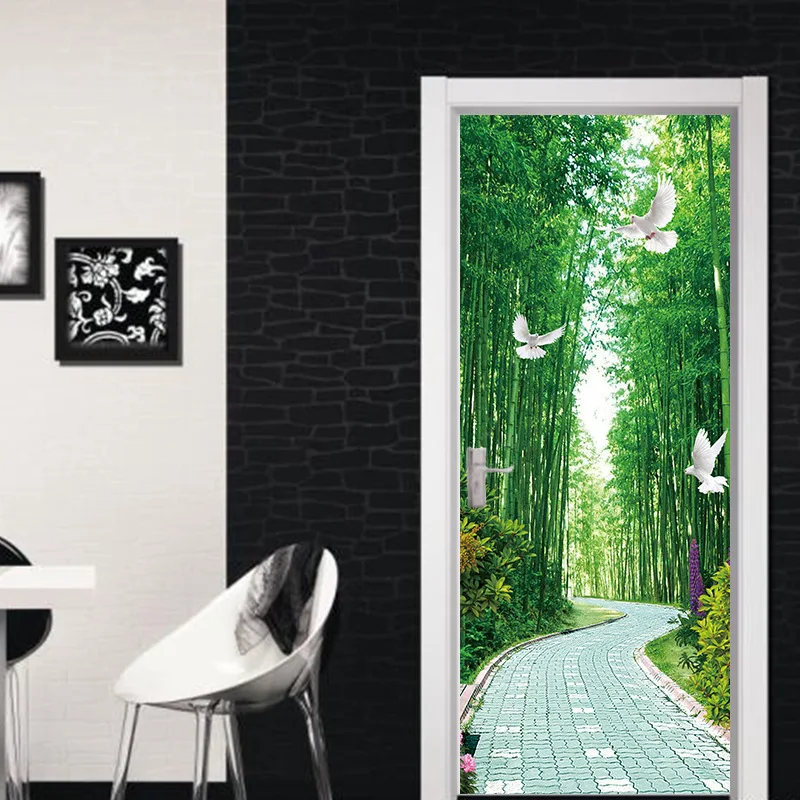 3D обои зеленая бамбуковая лестница фото настенная Дверь Наклейка Настенная