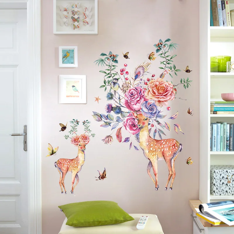 [Fundecoration] наклейки на стену с изображением цветов оленей животных для детских