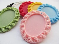 100pcs mixed colors oval flatback resin flower charm findingfiligree border base setting tray for 30mmx40mm cabochoncameo