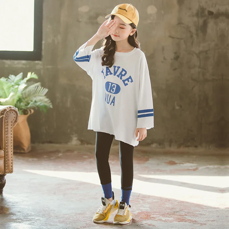 2019 комплект одежды для девочек подростков белый топ + леггинсы 2 предмета бутик