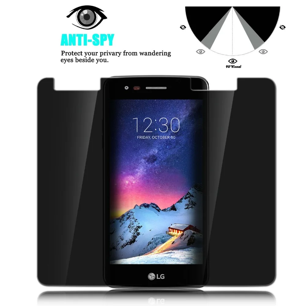 Закаленное стекло 9H Privacy для LG K4 K7 K8 K10 2017 защита экрана от подглядывания 2018