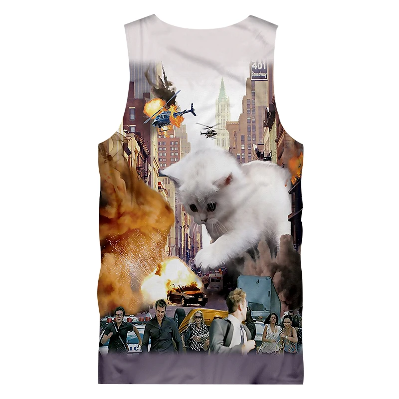 OGKB Новое поступление мужской/женский Забавный принт животное 3D майка кошка жилет