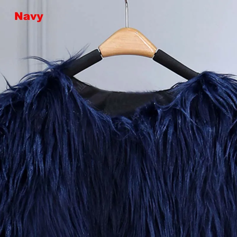 navy faux fur vest Фиолетовый длинный женский жилет из искусственного меха, осень, куртка без рукавов, пальто Colete Feminino, 15 цветов, плюс размер, 3XL, жилет, женский жилет - Цвет: navy faux fur vest