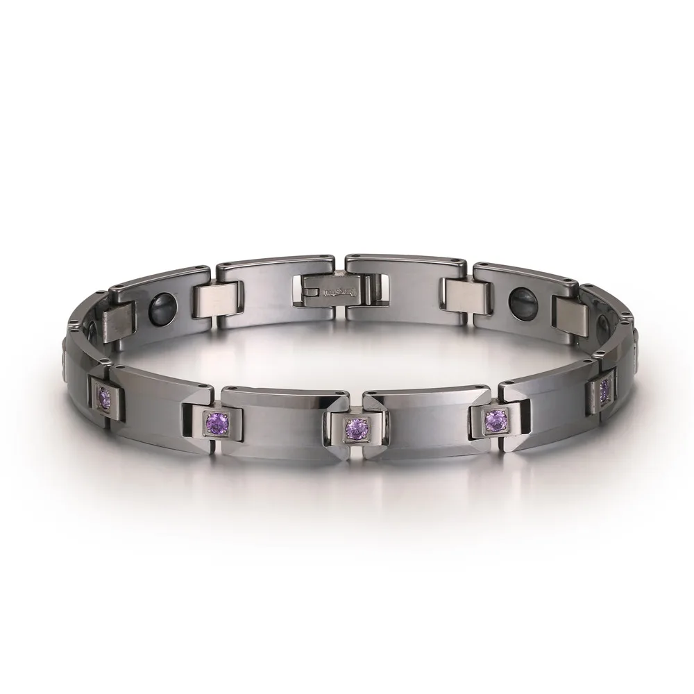 

Fashion Hologram Power Crystal Bracelet Stainless Steel Wrist Band Bracelet Germanium Element Benefit Health Bracelets For Women