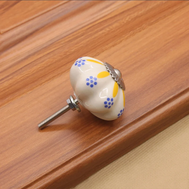 KAK 40mm Hand-painted Ceramic Drawer Knobs Porcelain Rural Cabinet Knob Cupboard Handles Mediterranean Furniture Handle Hardware