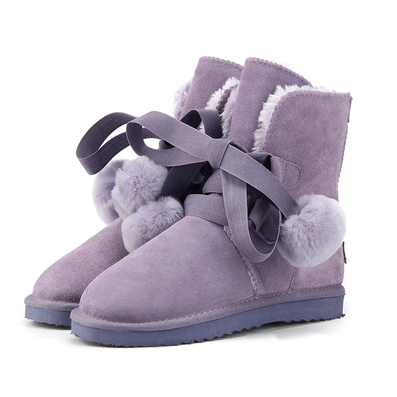 Purple JXANG/модные женские зимние ботинки наивысшего качества ботинки из натуральной воловьей кожи теплые зимние ботинки женские ботинки на шнуровке США 3-13 - Цвет: Purple