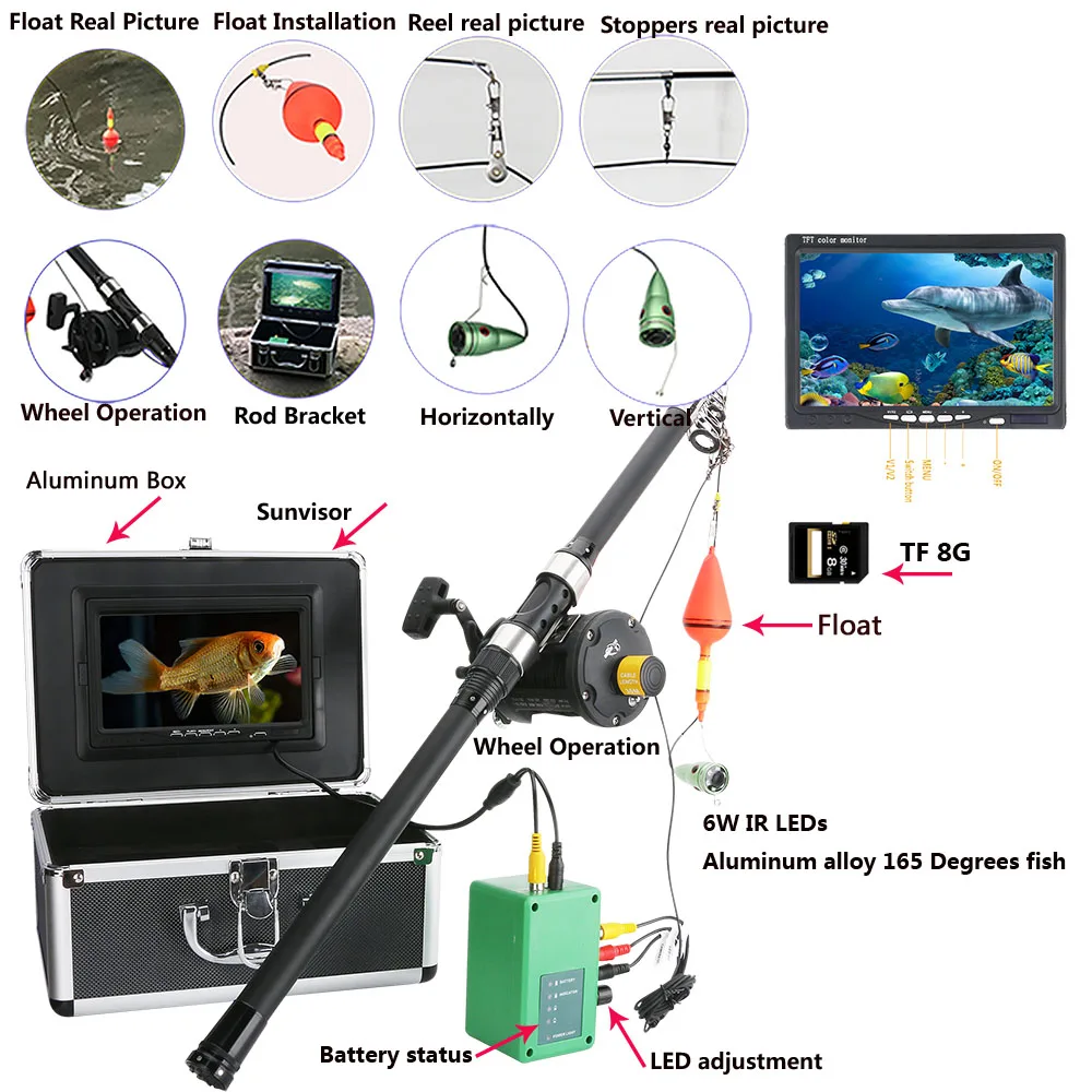 

Sea wheel 7" Inch DVR Recorder 1000tvl Underwater Fishing Video Camera Kit 6W LED Infrared Lamp Lights Video Fish Finder Lake U