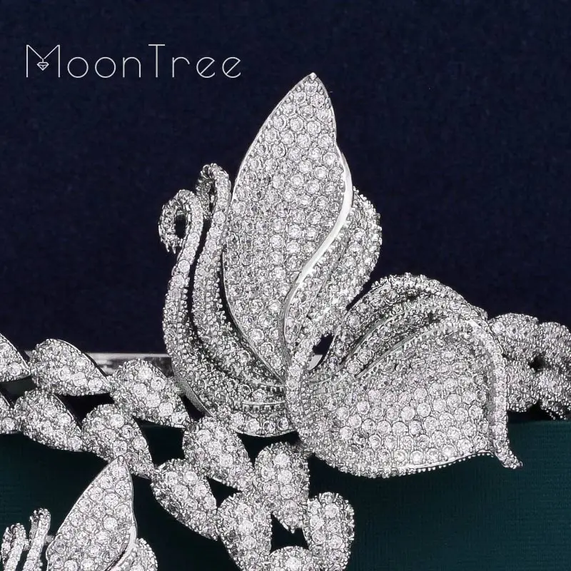 MoonTree Роскошные специальные Бабочка Золото Цвет Медь полный Mirco кубического циркония Дубай для женщин свадебный браслет и кольцо Fas