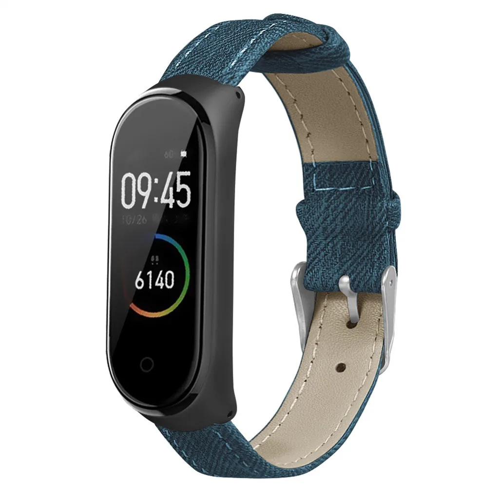 Браслет Correa Mi Band 4 для Xiaomi синий джинсовый браслет металлический корпус ремешок