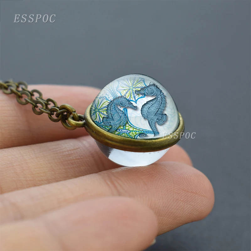 SIZE 4 Ювелирное изделие ручной работы в океане, кристальная Морская звезда, черепаха, морской конек, дельфин, двухсторонний стеклянный шар, подвеска, ожерелье - Окраска металла: SIZE 4