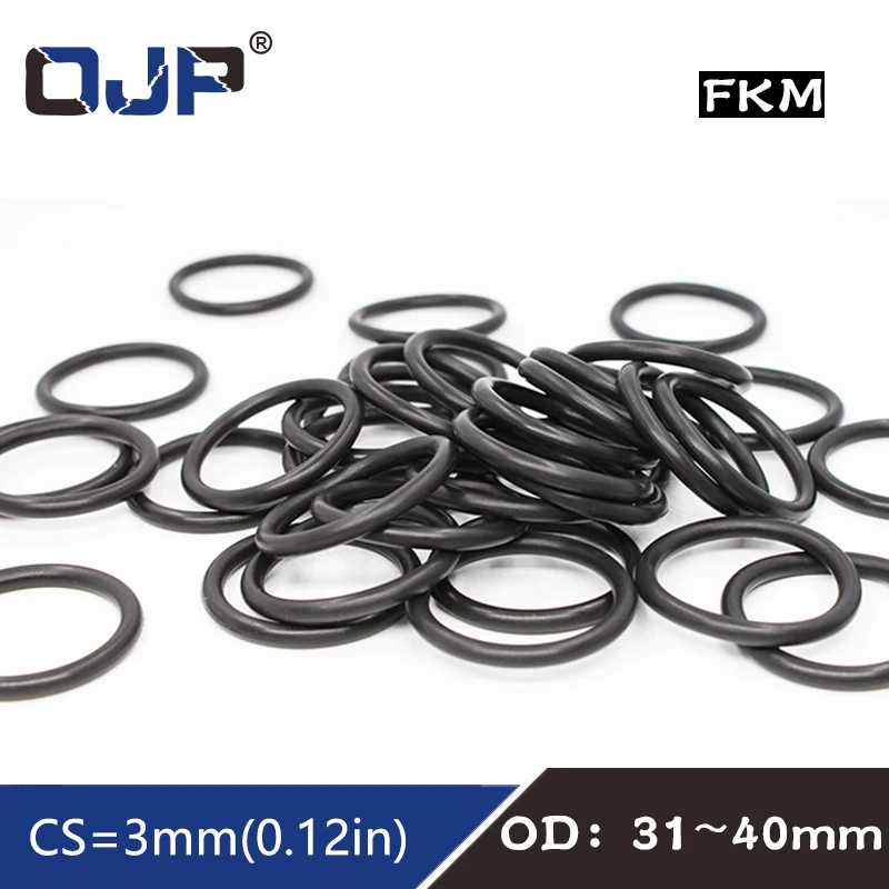 

5PCS Fluorine rubber Ring Black FKM O ring Seal OD31/32/33/34/35/36/37/38/39/40*3mm Rubber O-Ring Seal Oil ORing Gaskets Washer