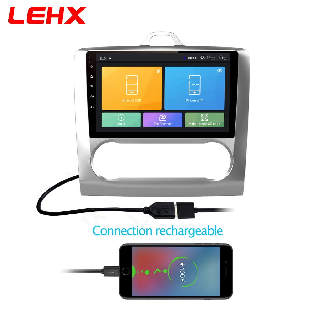 LEHX 2 DIN 9 дюймов Android 8,1 автомобильный мультимедийный плеер с сенсорным экраном четырехъядерный автомобильный радиоприемник для 2004 2005 2006-2011 Ford Focus Exi AT