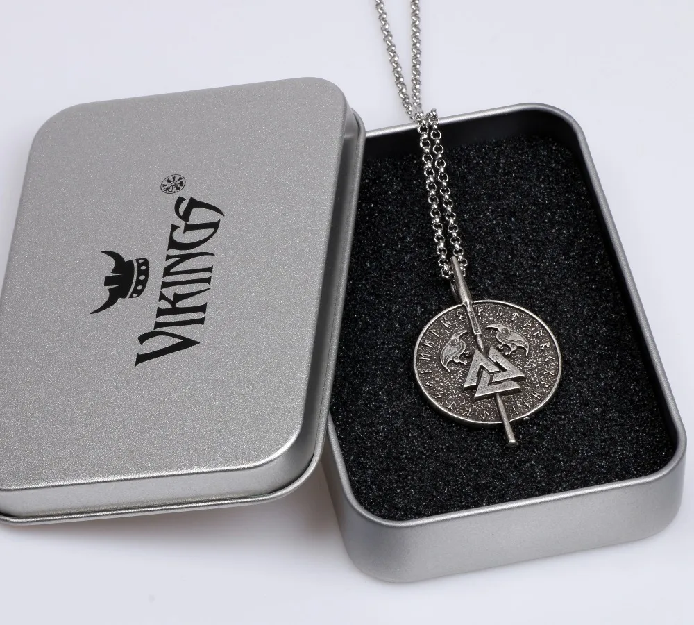 

Viking Valknut Raven Necklace Odin's Spear Vikings Runes Talisman Norse Vikings Amulet Men Nordic Pendant Necklace Gift
