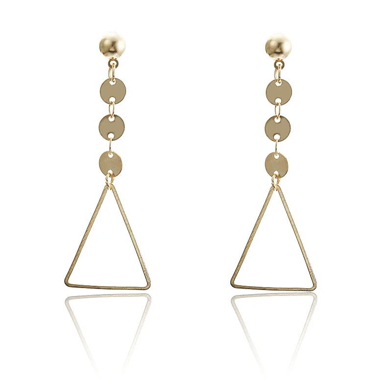 Темпераментные простые геометрические висячие серьги из треугольного сплава в