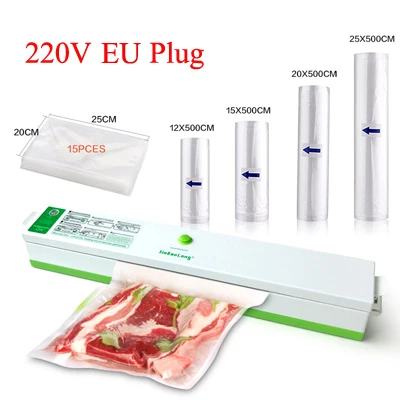 220V EU with Bags G Домашний вакуумный упаковщик для пищевых продуктов, 220 В, 110 В, вакуумный хранитель, пакеты для хранения, рулоны, Электрический вакуумный упаковщик - Цвет: 220V EU with Bags G