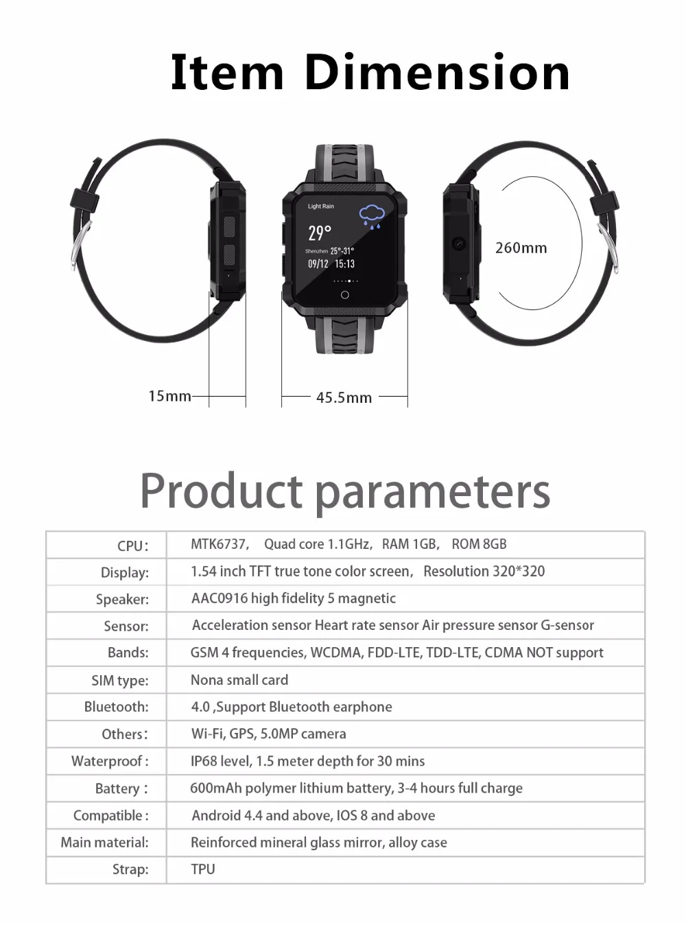 Смарт-часы H7 Android 6,0, 1 Гб+ 8 Гб, Bluetooth 4,0, wifi, 4G, умные часы, мужские наручные часы с поддержкой МП, шагомер, gps карты